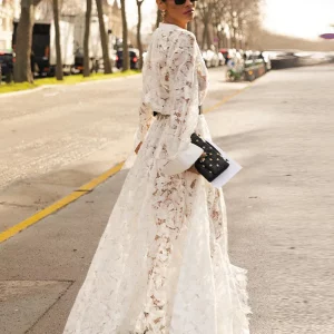 Elegant Lace Patchwork Maxi Dress with Long Sleeves