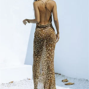 Elegant Leopard Print Bodycon Dress with High Split