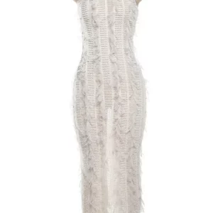 Elegant Mesh Tassels Midi Dress Women Sexy O-Neck Sleeveless Body-Shaping Robe for Summer Holiday