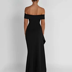 Elegant Off-Shoulder High Split Maxi Dress for Women - Strapless Bodycon Club Party Dress