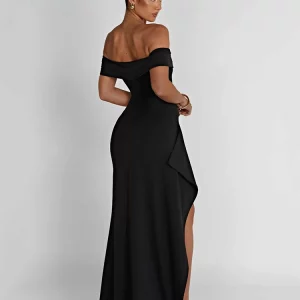 Elegant Off-Shoulder High Split Maxi Dress for Women - Strapless Bodycon Club Party Dress