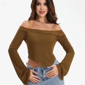 Elegant Off-Shoulder Long Sleeve Crop Top for Women