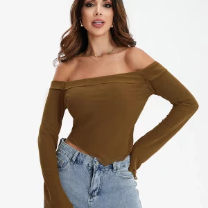 Elegant Off-Shoulder Long Sleeve Crop Top for Women