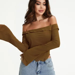 Elegant Off-Shoulder Long Sleeve Crop Top for Women