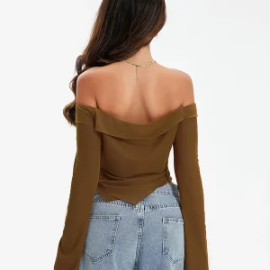 Elegant Off-Shoulder Long Sleeve Crop Top for Women