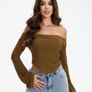 Elegant Off-Shoulder Long Sleeve Crop Top for Women