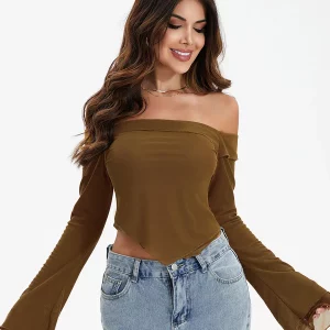 Elegant Off-Shoulder Long Sleeve Crop Top for Women