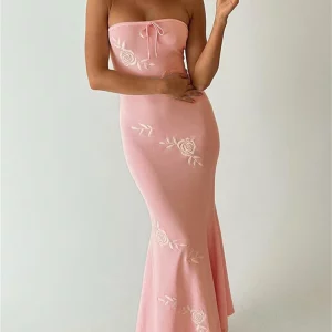 Elegant Off-Shoulder Maxi Bodycon Dress for Women - Pink Summer Evening Party Dress