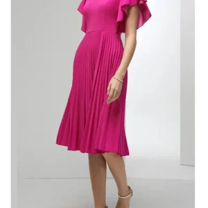 Elegant Pleated A-Line V-Neck Dress with Ruffle Sleeves