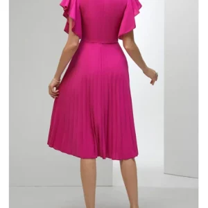 Elegant Pleated A-Line V-Neck Dress with Ruffle Sleeves