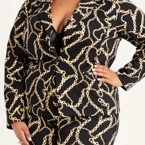 Elegant Plus Size Chain Print Blazer Pant Suit