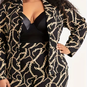 Elegant Plus Size Chain Print Blazer Pant Suit