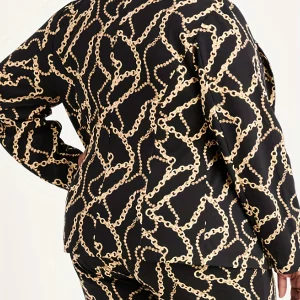 Elegant Plus Size Chain Print Blazer Pant Suit