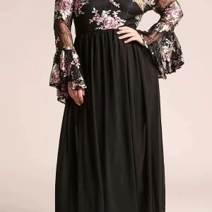 Elegant Plus Size Colorblock Floral Print Wedding Dress