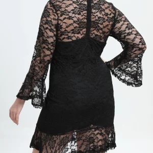 Elegant Plus Size Lace Bell Sleeve V-Neck Party Dress