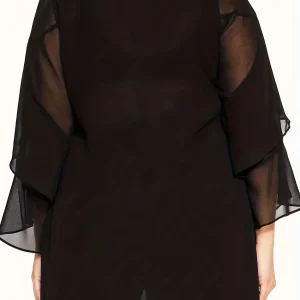 Elegant Plus Size Mesh Layered Ruffle Trim V-Neck Tunic