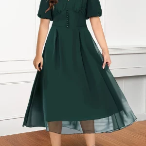 Elegant Plus Size Mesh Stitching V-Neck Dress for Spring & Summer