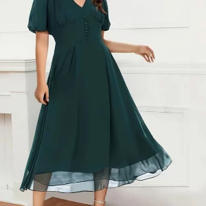 Elegant Plus Size Mesh Stitching V-Neck Dress for Spring & Summer