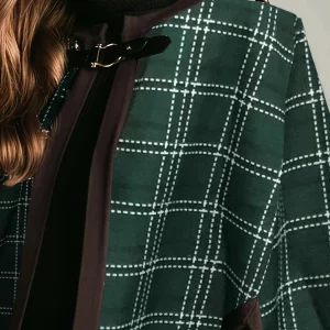 Elegant Plus Size Plaid Print Cape Coat for Women