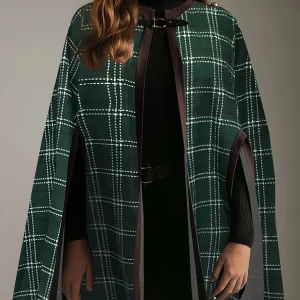 Elegant Plus Size Plaid Print Cape Coat for Women