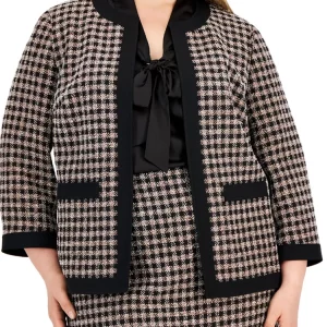 Elegant Plus Size Plaid Print Coat & Skirt Set