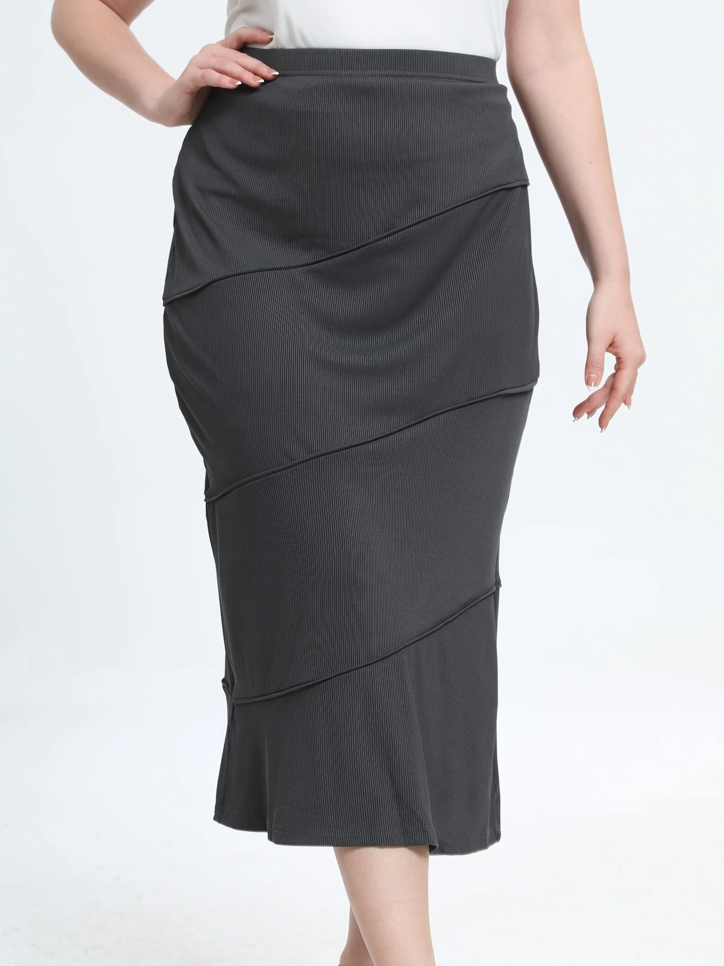 Elegant Plus Size Ribbed Bodycon Skirt for Women