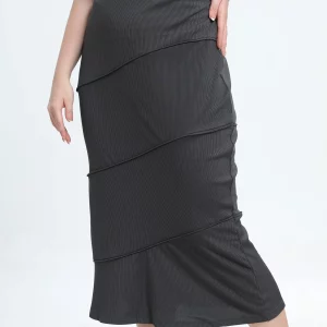 Elegant Plus Size Ribbed Bodycon Skirt for Women