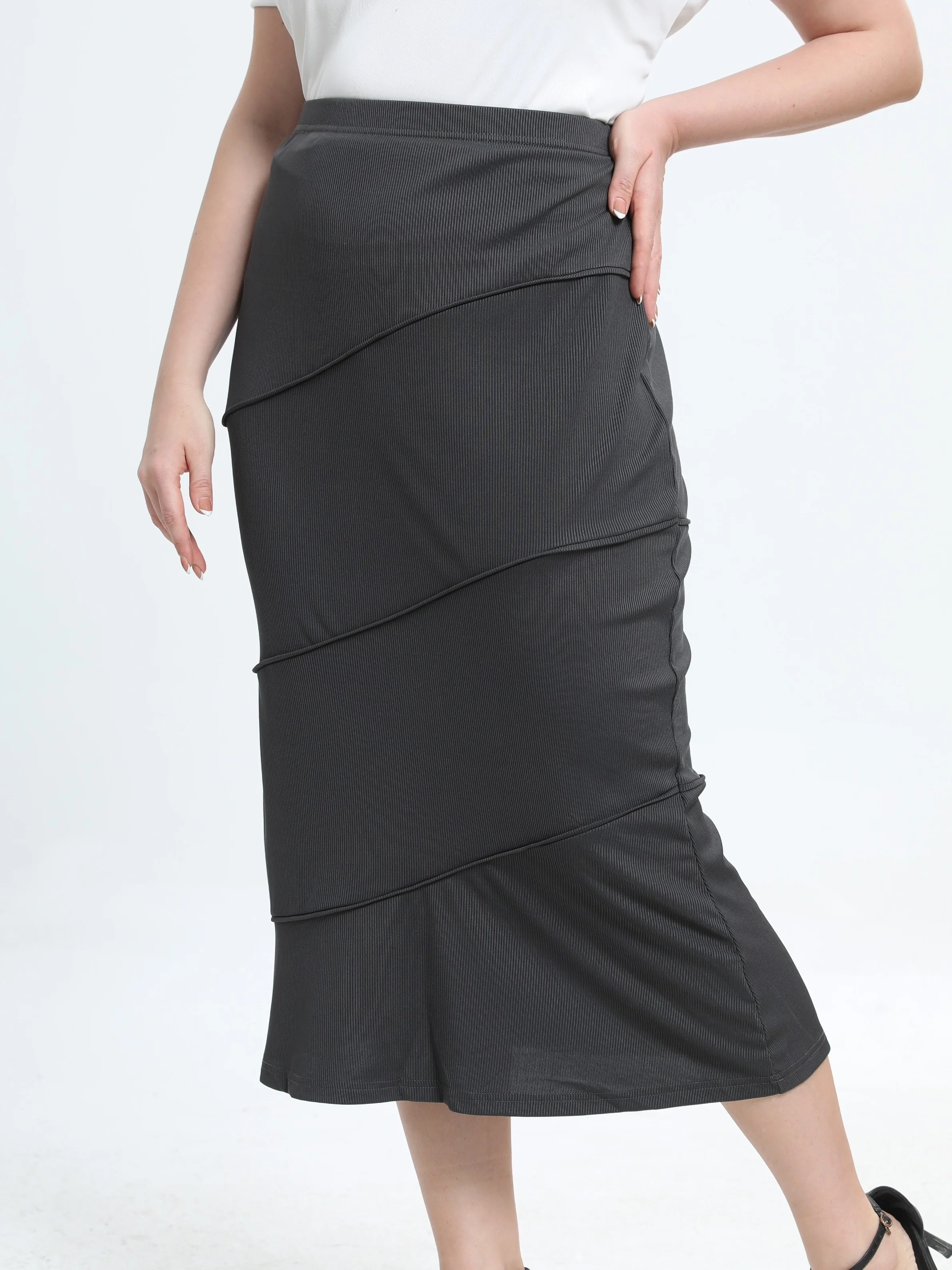 Elegant Plus Size Ribbed Bodycon Skirt for Women