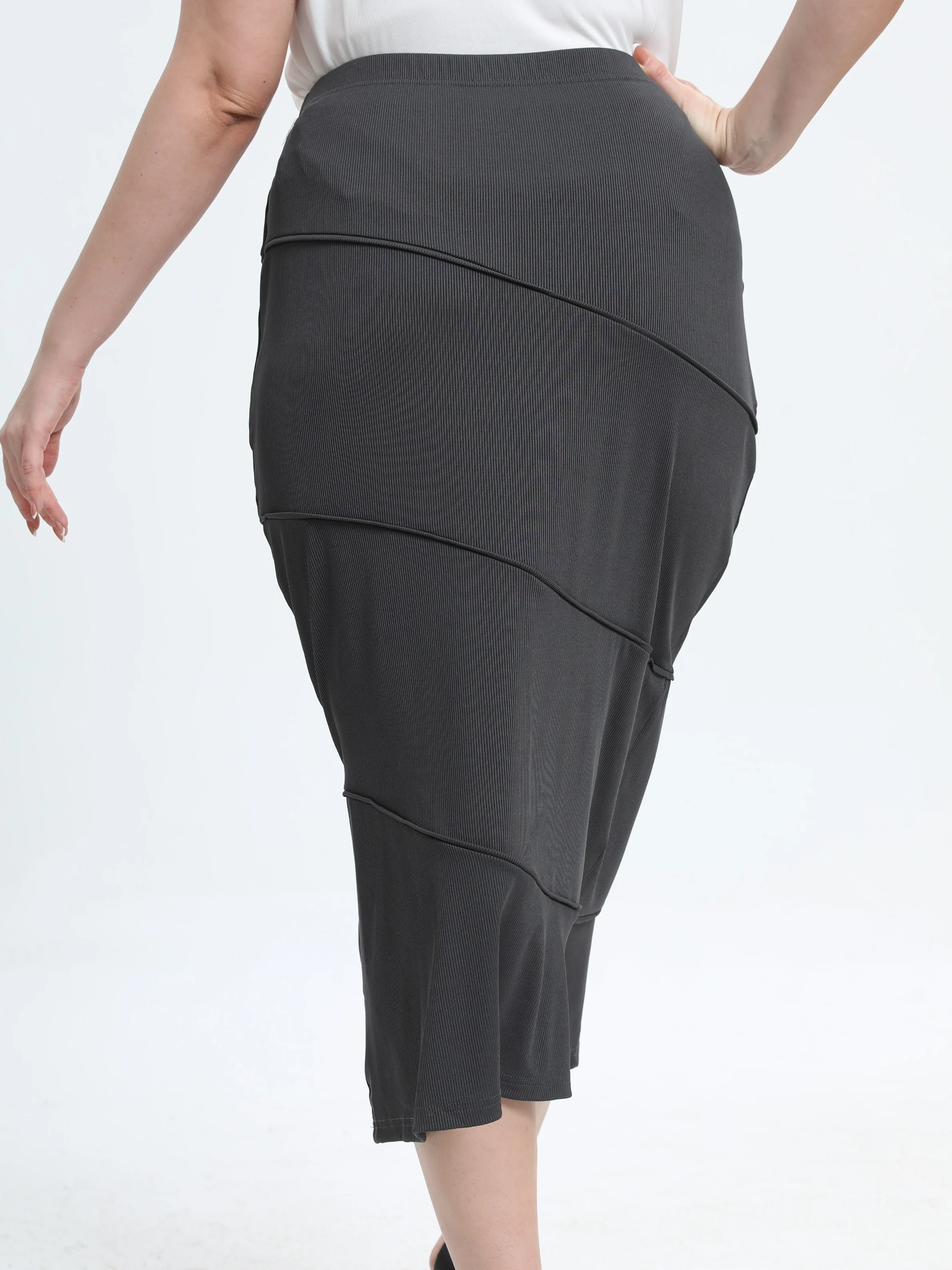 Elegant Plus Size Ribbed Bodycon Skirt for Women