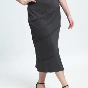 Elegant Plus Size Ribbed Bodycon Skirt for Women