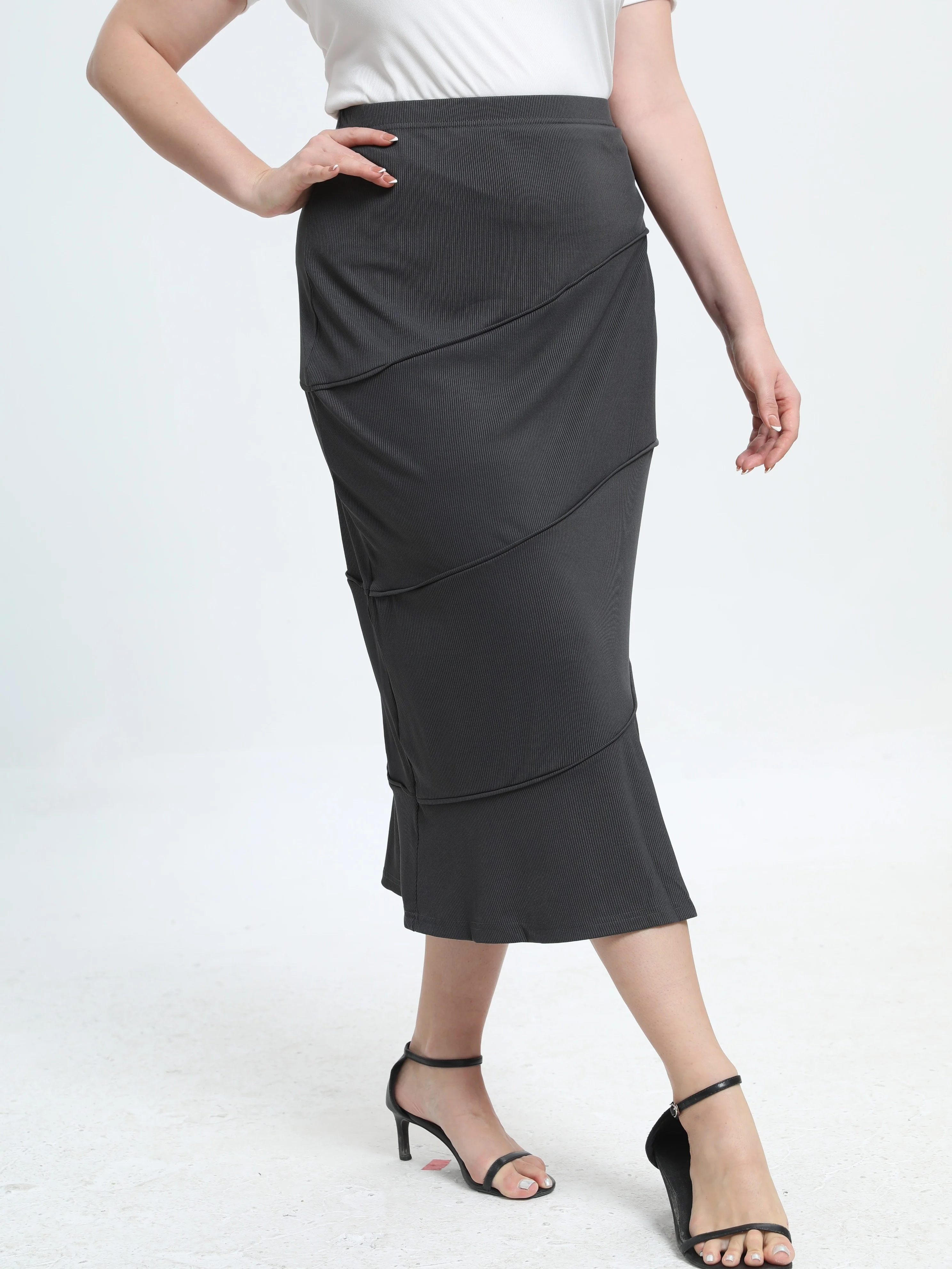 Elegant Plus Size Ribbed Bodycon Skirt for Women