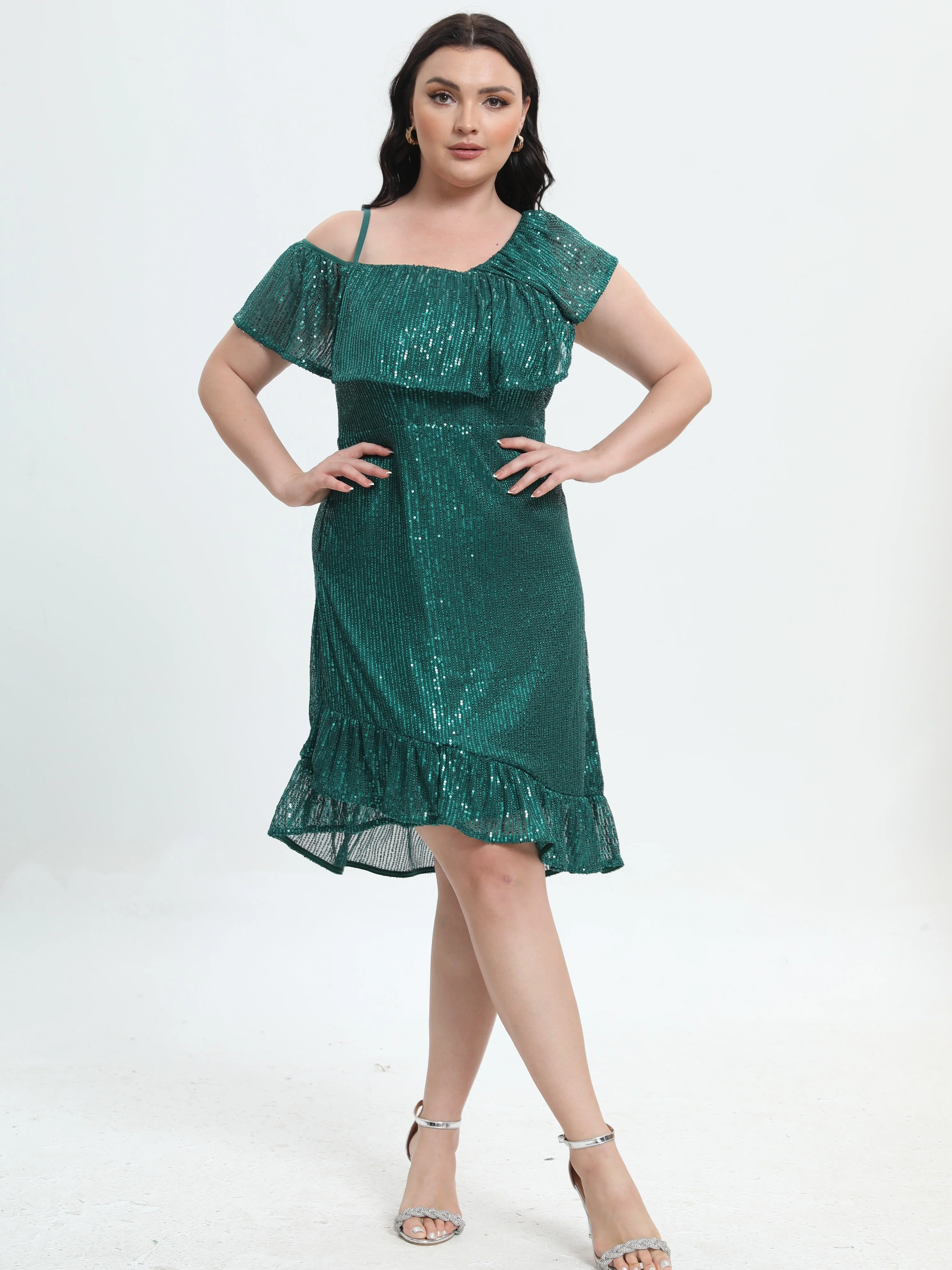 Elegant Plus Size Sequin One Shoulder Bridesmaid Dress