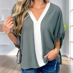 Elegant Plus Size V-Neck Drawstring Shirt for Women