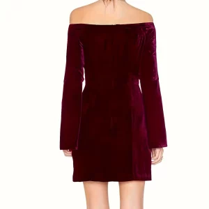 Elegant Plus Size Velvet Off Shoulder Bell Sleeve Dress