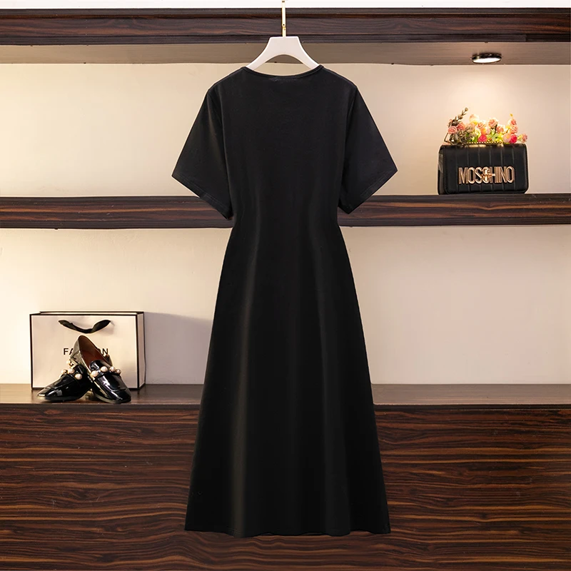 Elegant Plus-Size Women's Cotton Summer Dress with Shoulder Hollows & Slit Hem