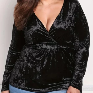 Elegant Plus Size Women's Velvet Surplice Neck Top