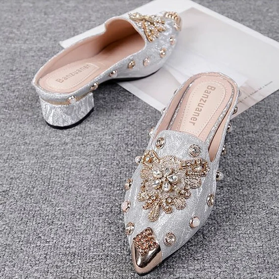 Elegant Rhinestone Designer Mules Sandals for Women