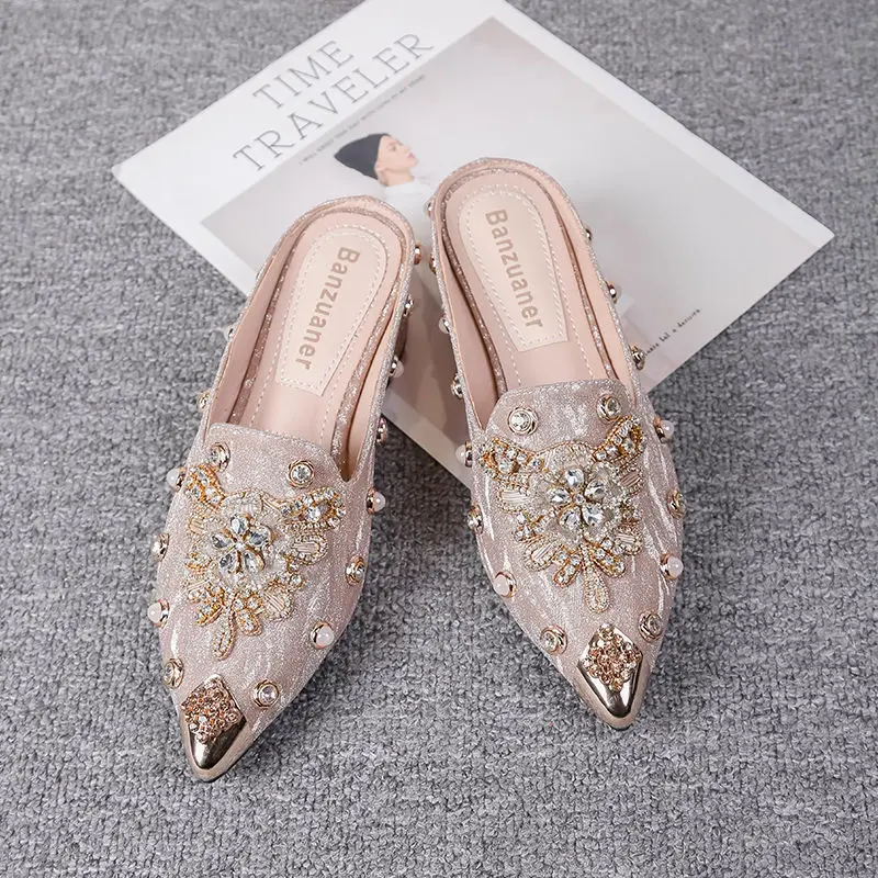 Elegant Rhinestone Designer Mules Sandals for Women