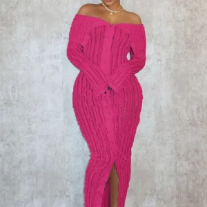 Elegant Ruched Maxi Dress with Off-Shoulder Long Sleeves