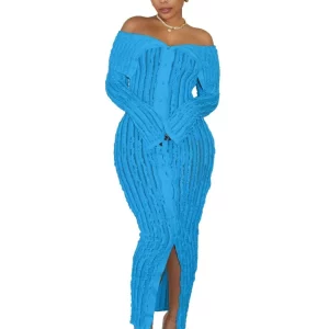 Elegant Ruched Maxi Dress with Off-Shoulder Long Sleeves