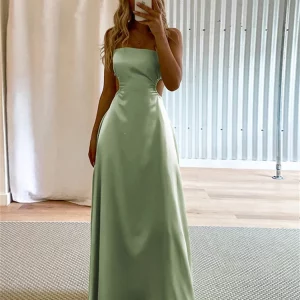 Elegant Satin Bandage Backless Party Dress - Summer Chic Women's Sleeveless Fashion