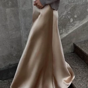 Elegant Satin High Waist Long Skirt for Women - 2024 Spring Summer Fashion