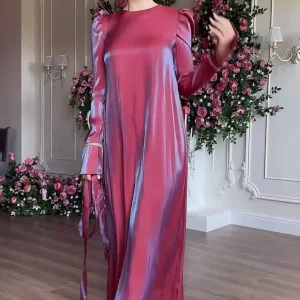 Elegant Satin Maxi Dress for Women | High Waist Long Sleeve Gown