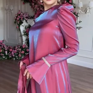 Elegant Satin Maxi Dress for Women | High Waist Long Sleeve Gown