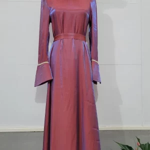 Elegant Satin Maxi Dress for Women | High Waist Long Sleeve Gown