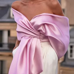 Elegant Satin Silk Off-Shoulder Bow Top | Women's 2024 Spring Fashion Casual Streetwear