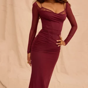 Elegant Sheer Long Sleeve Maxi Dress for Women - Fashion Mesh Strapless Backless Club Party Dress