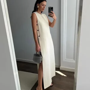 Elegant Sleeveless Split Maxi Dress - Women's Summer Fashion for Beach & Parties