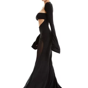 Elegant Square Collar Maxi Dress for Women, Long Sleeve Hollow Out Evening Gown