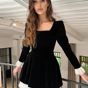 Elegant Strapless Velvet Mini Dress for Women - Sleeveless Ruffle Hem Party Dress